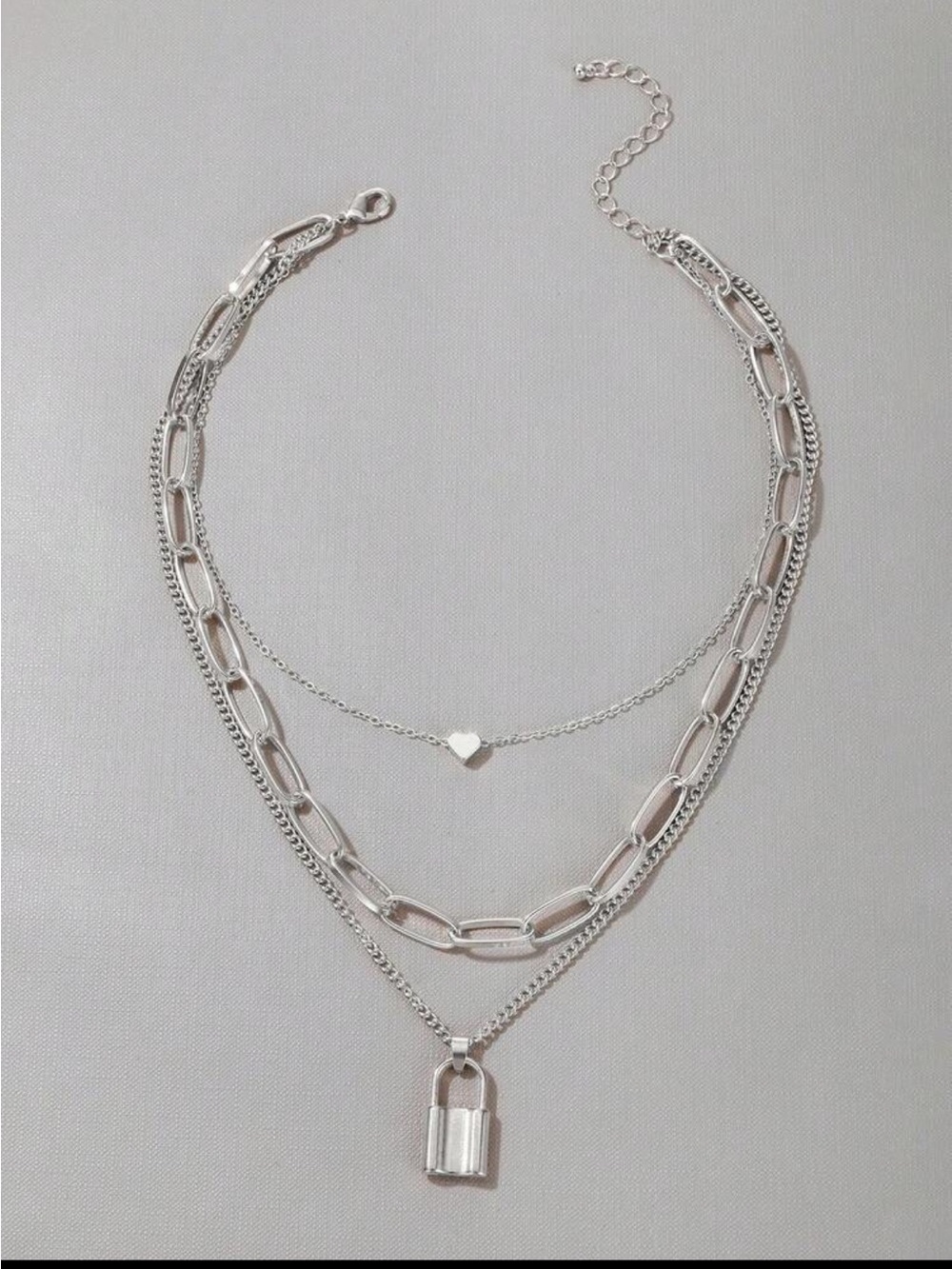 Silver Layered Heart & Padlock Necklace NEW 🏷️